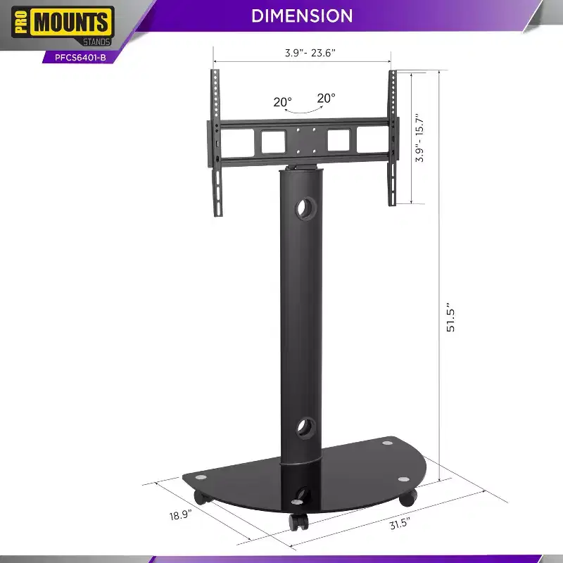 Promounts Mobile TV Cart with Swivel Mount for TVs 32 - 72 Up to 88 lbs