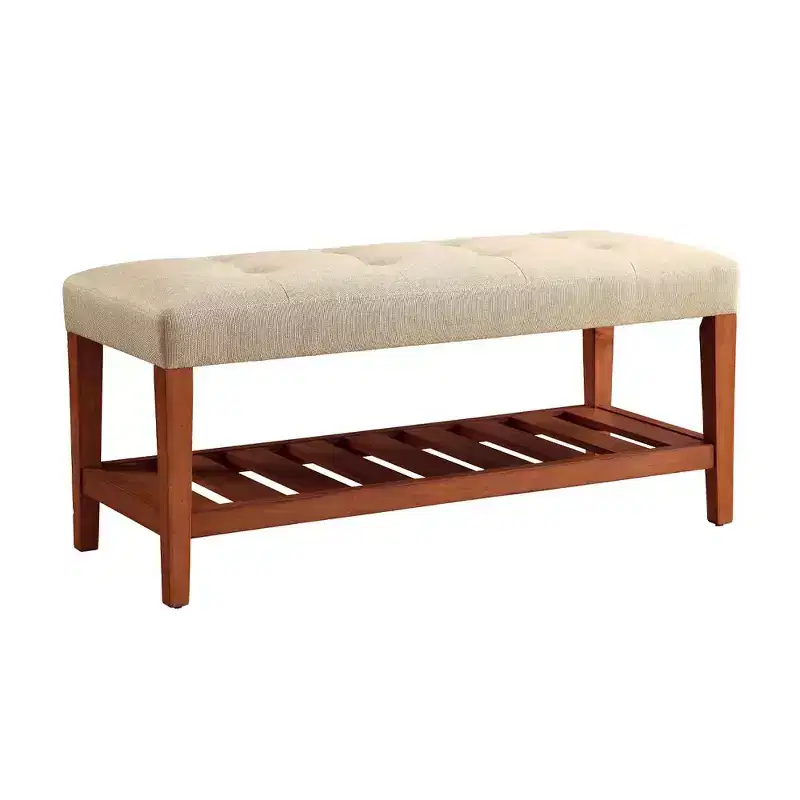 Okak Modern 2-Tier Tufted Button Ottoman Bench Shoe Bench with Open Storage Shelf,Upholstered Storage Bench for Entryway,Living Room