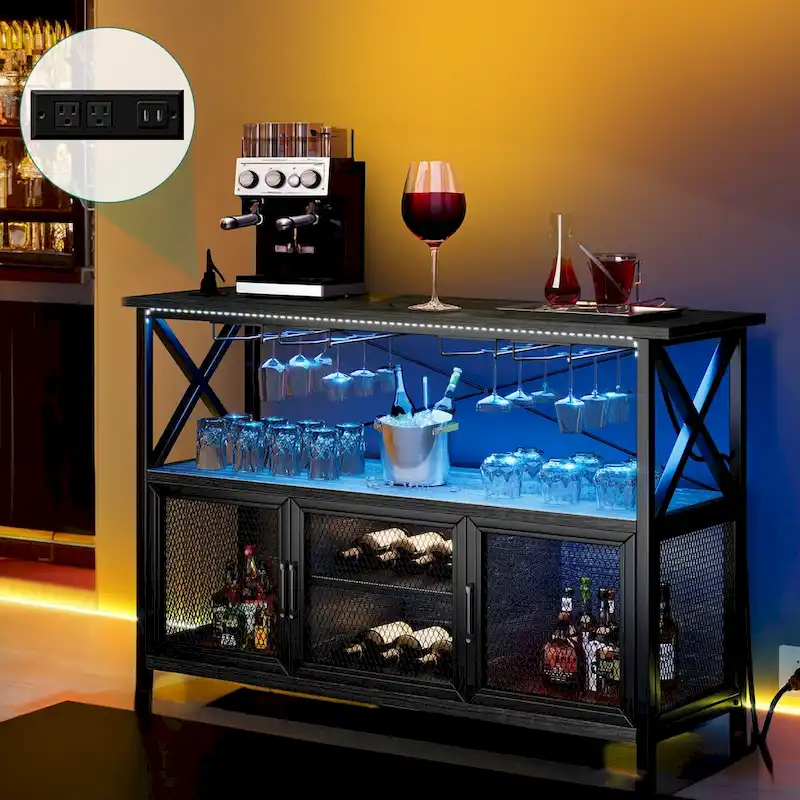 Moasis 55 Wine Bar Cabinet Industrial Coffee Bar Cabinet - 55.1L x 15.7W x 33.4H
