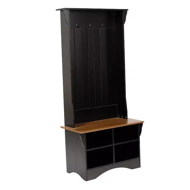 Hallway Tree with Bench Seating, 3 Single Coat Hooks and Lower Storage with Adjustable Shelves