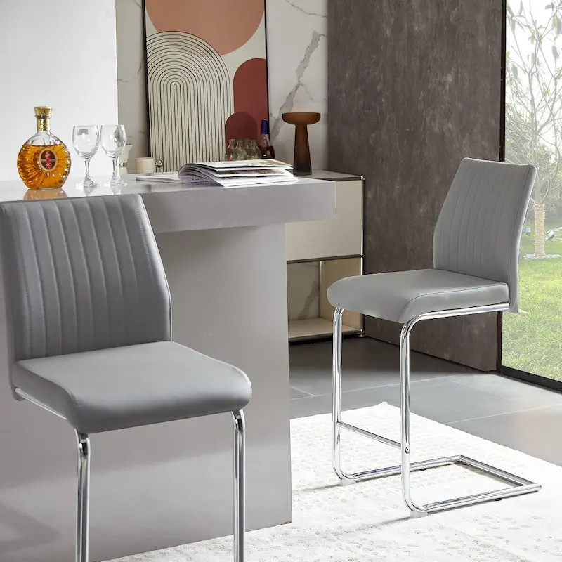 PU Leather Bar Stools with Metal Frame, Set of 2