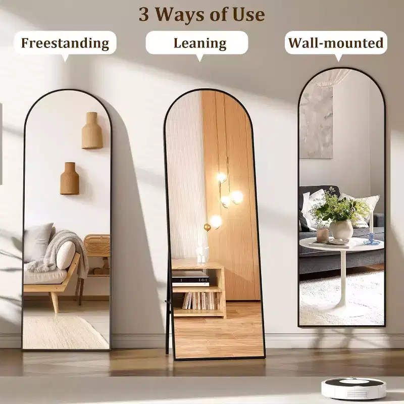 Black Arched Full Length Mirror, Freestanding/Wall Mount, 1-Person, 65