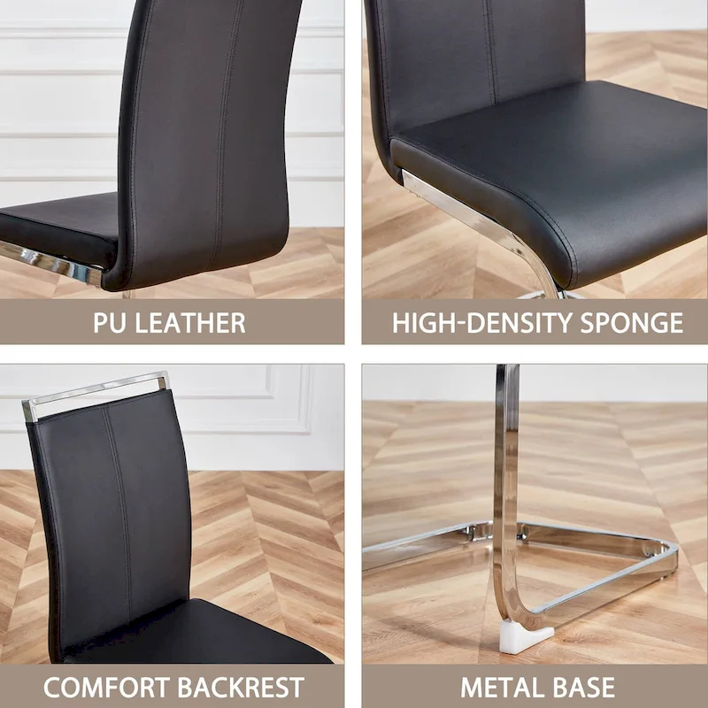 Dining Chair with C-shaped Chrome Metal Legs(Set of 4)