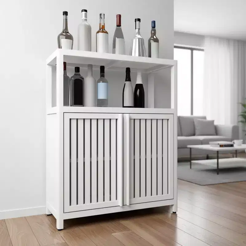 Large Capacity Bamboo Storage Cabinet with Double Doors, Open Shelf