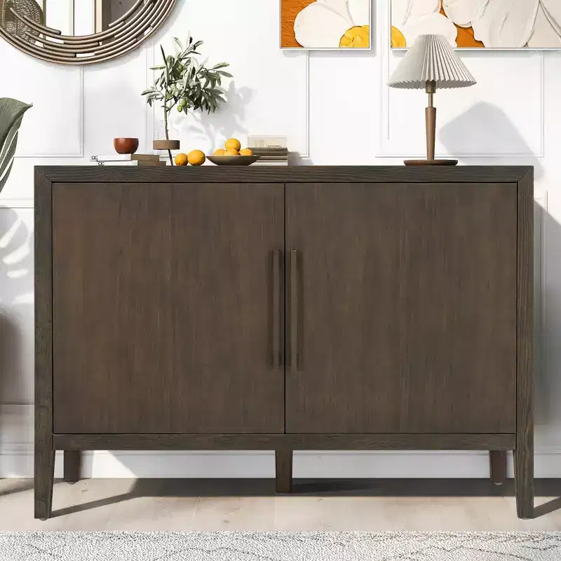 47.2 Retro Wooden Sideboard with 2 Metal Handles, Storage Cabinet with 2 Doors - ModernLuxe