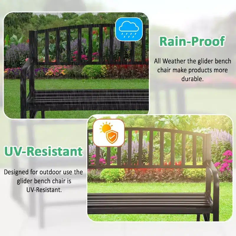 BestMassage Garden Bench Patio Glider Bench with Smooth Metal Frame, Black
