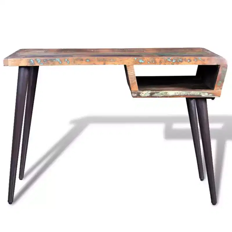 Reclaimed Wood Desk with Iron Legs, Industrial Vintage Style, 43x20x31 in