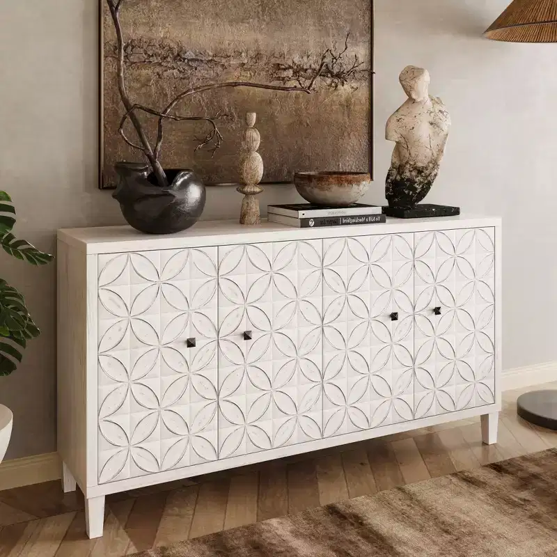 GDFStudio Sophia 59.84'' Modern Sideboard Buffet Server Cabinet with 4 Doors and Adjustable Shelves