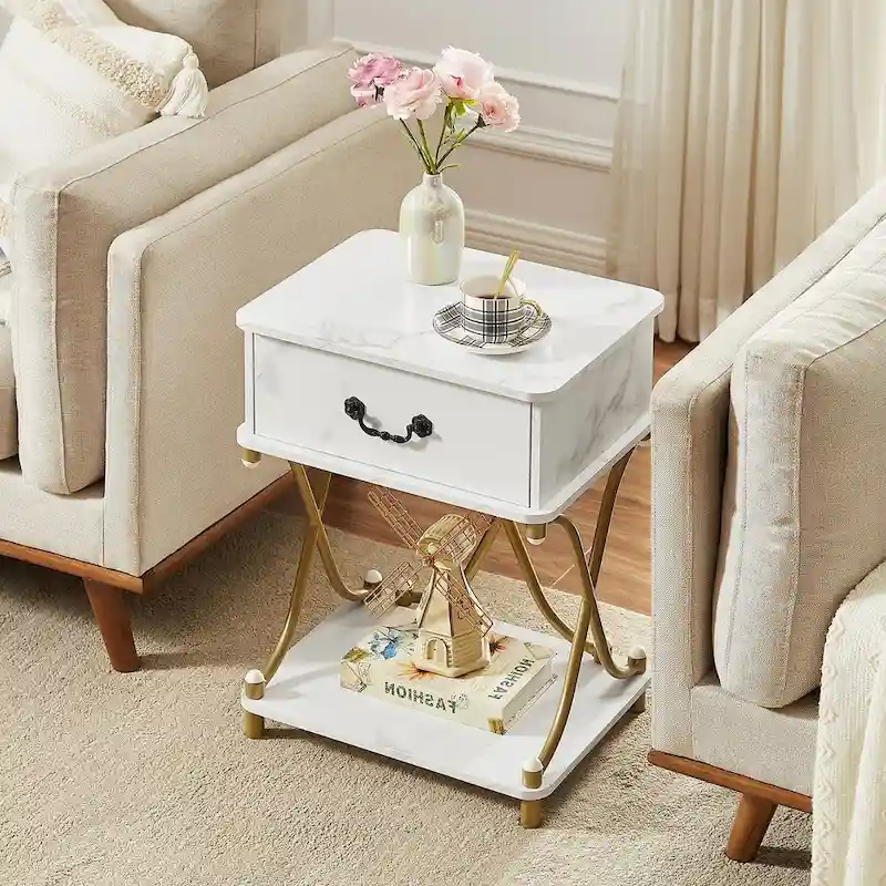 Modern 3-piece Coffee Table, Sofa Table & 1-drawer Nightstand Set of 2(Brown/Black/White)