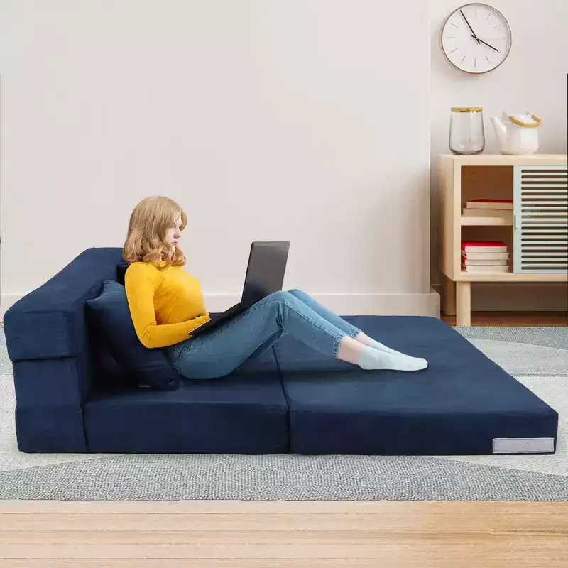 Folding Sofa Bed, Foldable Couch Bed with Pillow, Convertible Sleeper Chair Folding Sofa Mattress, Futon Floor Couch with Memory Foam Washable Cover