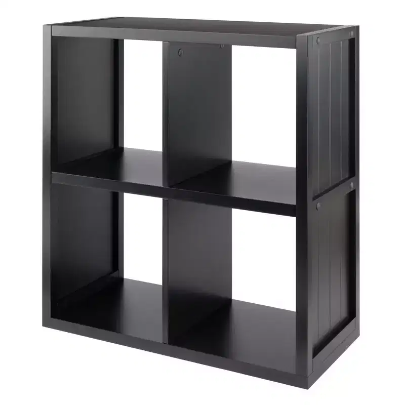27" Timothy Shelf 2X2 Slots Black - Winsome: Modern Bookcase, Fixed Shelves, Wood Composite