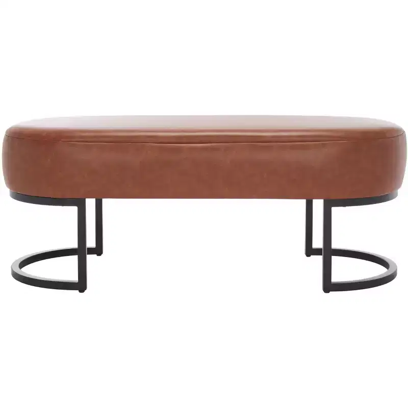 Oval Bench, Grey PU Leather Seat, Elegant Accent Seating - BCH6403