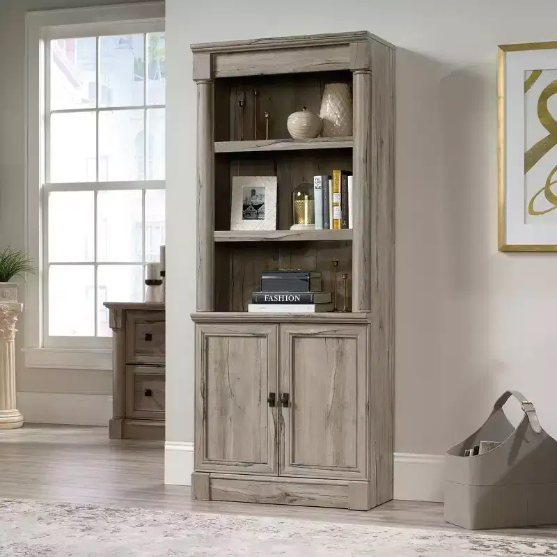 72 Palladia Library with Doors Split Oak - Sauder: Adjustable Storage, Enclosed Back Panel