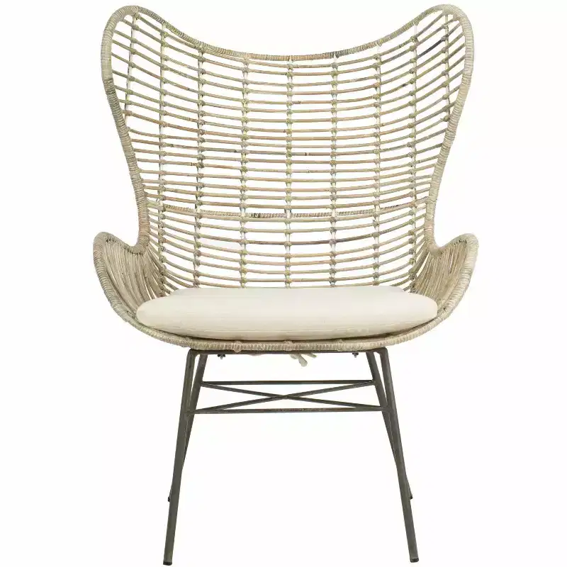 Rattan Wingback Accent Chair – White & Grey Wash