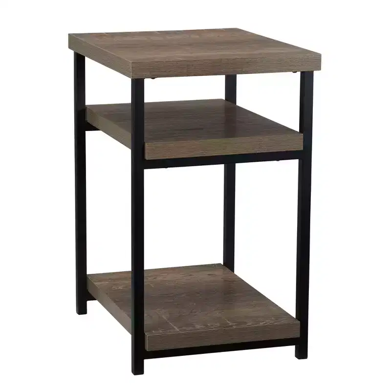 Rectangular Side End Table with Storage Shelves