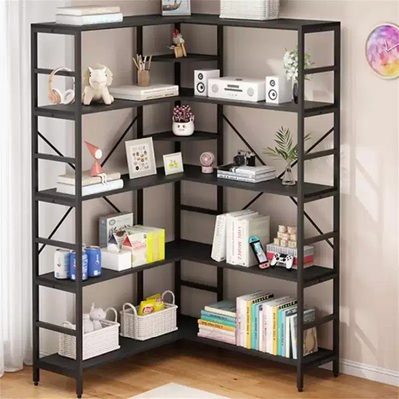 5 Tier Corner Bookshelf, Industrial Bookshelves, L Shape Tall Bookcase with Storage with Heavy Duty Metal Frame for Bedroom Living Room