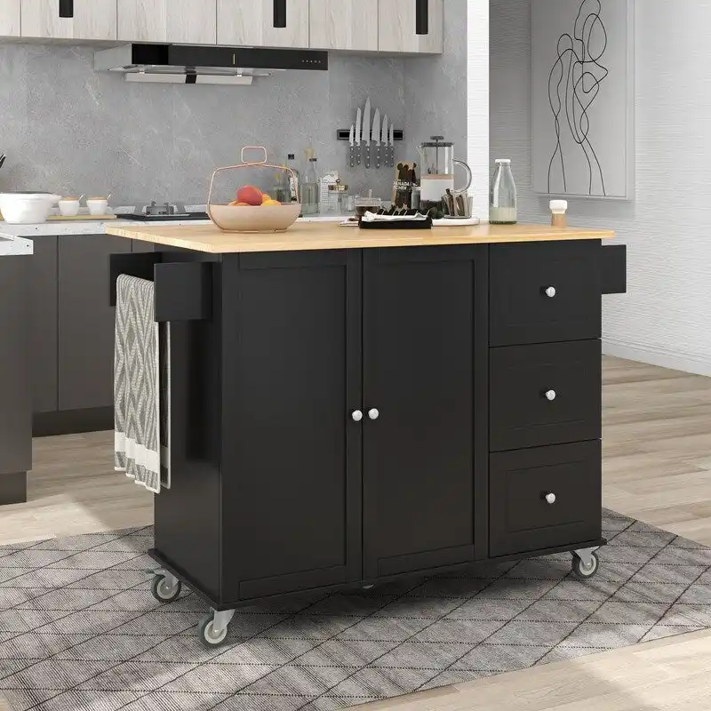 Rolling Kitchen Island with Solid Wood Top and Locking Wheels,Drop Leaf
