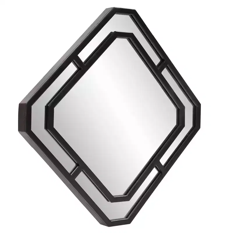 15.75"x15.75" Metal Framed Diamond Accent Wall Mirror Matte Black