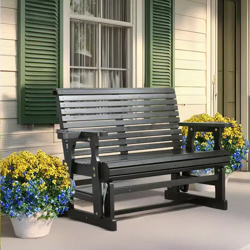 Karl Home | 48 in. Solid Wood Patio Glider Bench with Cup Holder