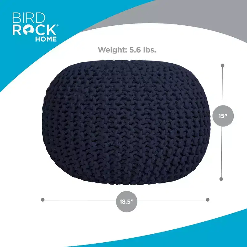 Round Knitted Pouf Foot Stool Ottoman - Navy