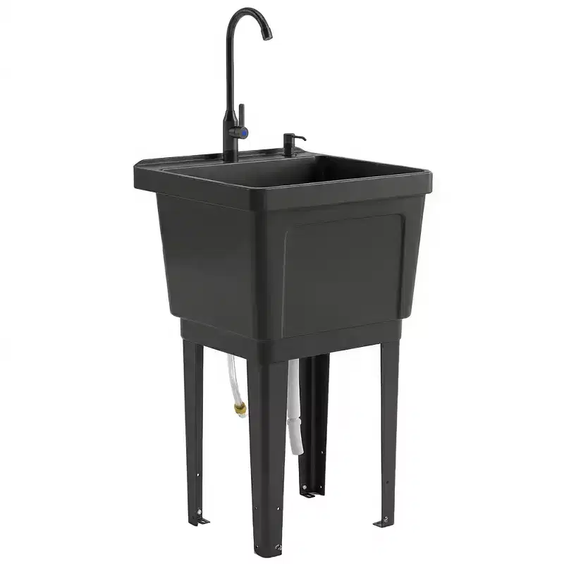 Portable Utility Sink Laundry Tub, Freestanding Laundry Sink with Faucet Soap Dispenser Hoses