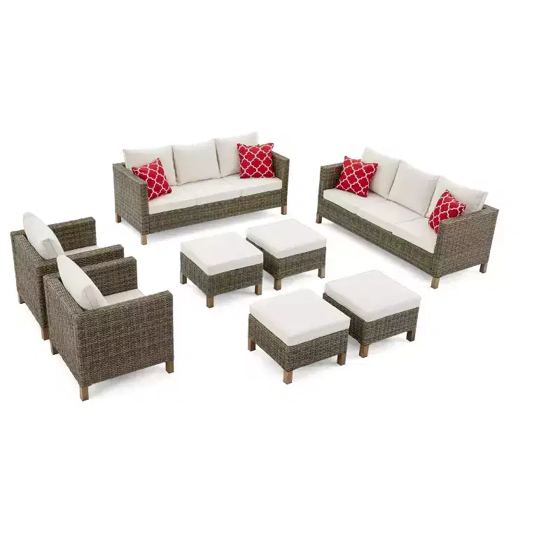 8 Piece Patio Conversation Sets with Cushions and Ottomans