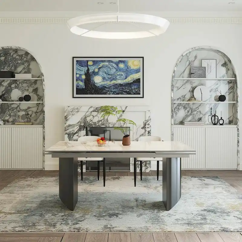 9-Piece Extendable Dining Table Set with 8 Upholstered Chairs