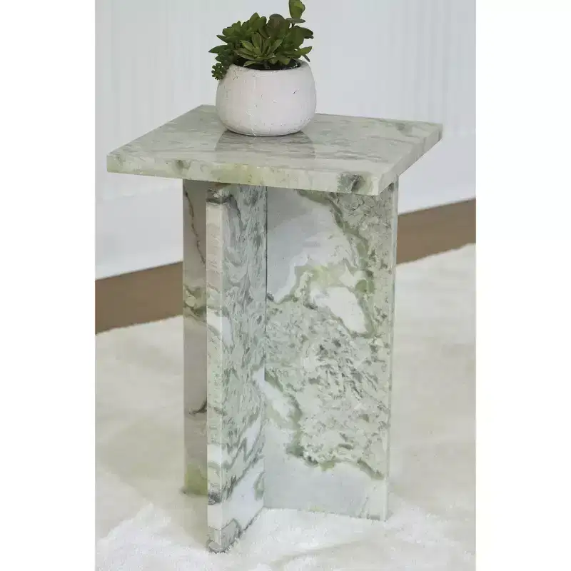 White & Green Marble Accent Table - Natural Stone, 22