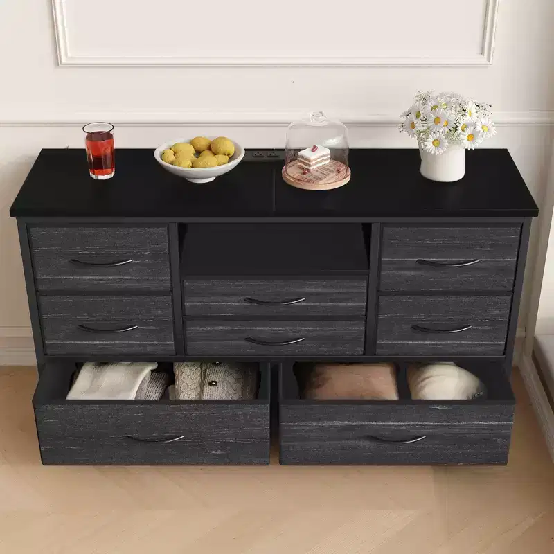 COZONY 8-Drawer TV Stand Dresser 47 Wide - Spacious Storage Chest with Power Outlets for Bedroom, Living Room & Entryway