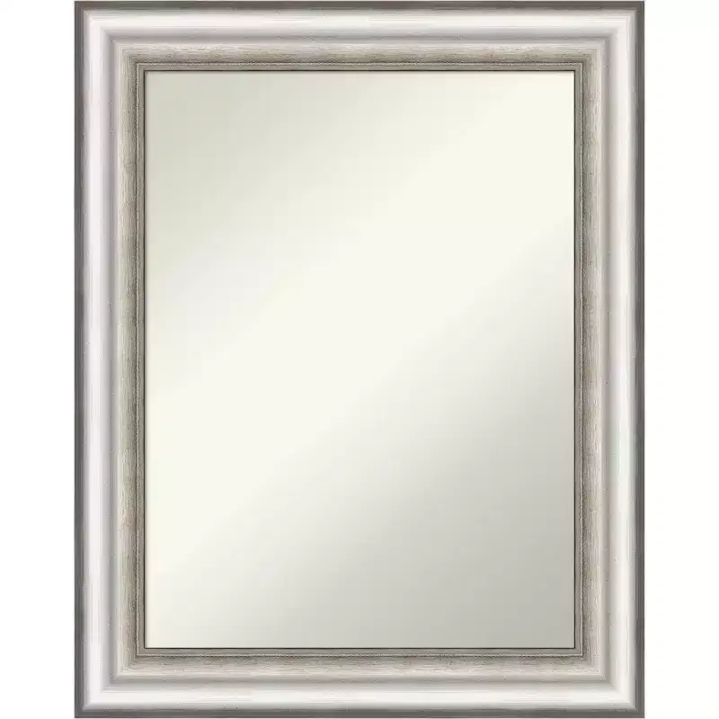 23x29 Non-Beveled Salon Silver Bathroom Wall Mirror - Amanti Art: Modern Rectangle, Wall Mount