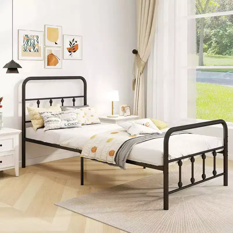 Full/Queen/King Size Bed Frame with Headboard Under Bed Storage No Box Spring Needed Black