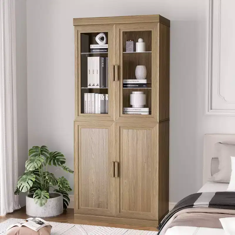 36x31x16 Wood Accent Cabinet with Adjustable Shelf Storage Cabinet Natural