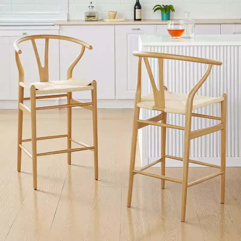Natural Fully Assembled Wishbone Weave Bar Stool - Modern & Sturdy for Kitchen Island