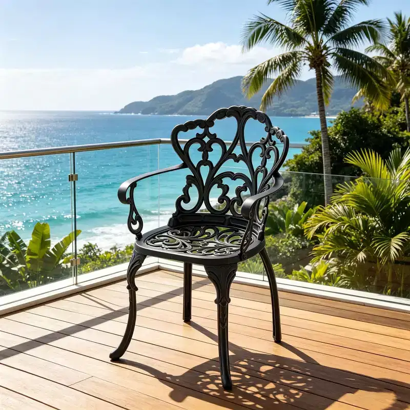 Set of 4 Cast Aluminum Patio Dining Chairs, Black Rust Resistant Frame with Water Resistant Cushions