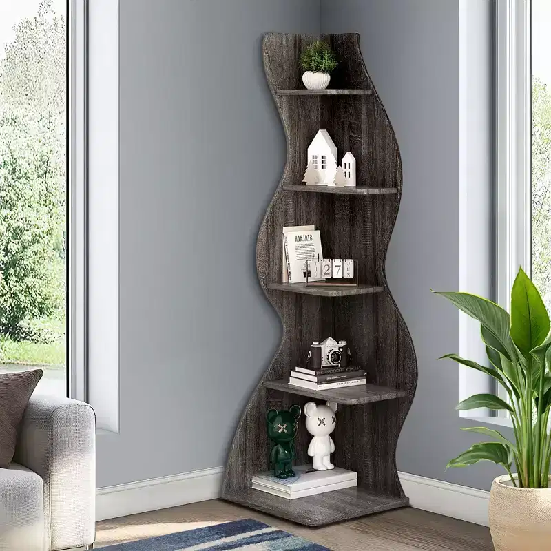 TUYOHW Wall Corner Shelf,5-Tier Floating Bookshelf for Modern Home - Space-Saving Storage & Display Unit,Gray