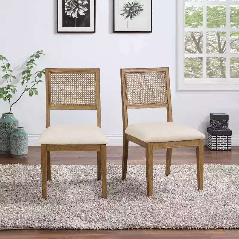 Set of 2 Alaina Dining Chairs Linen - OSP Home Furnishings: Rubberwood Frame, Cane Back, Polyester Upholstery
