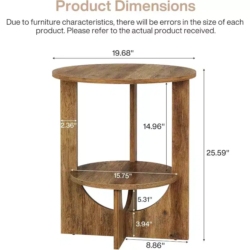 2-Tier Round End Table with Storage, for Living Room, Bedroom & Small Spaces, Modern Narrow Nightstand, Easy Assembly, Brown