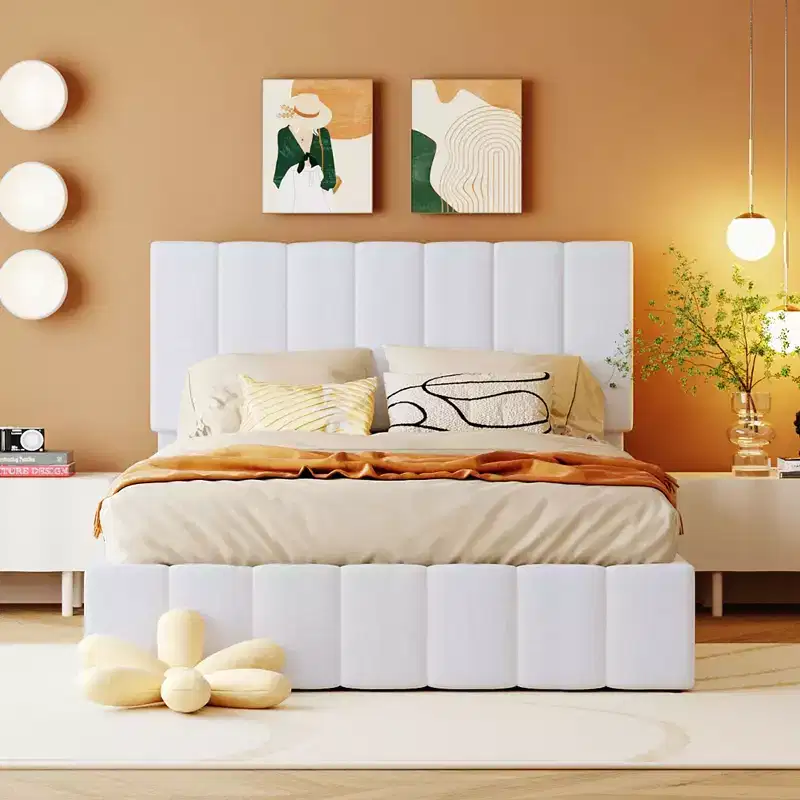 Full/Queen Platform Bed with Hydraulic Storage System, Linen Upholstered Wooden Bed Frame for Bedroom