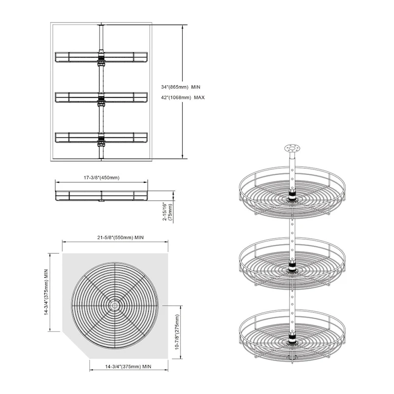 Dowell Lazy Susan 18 Diameter - 360 Degree Triple Rack Stainless Steel