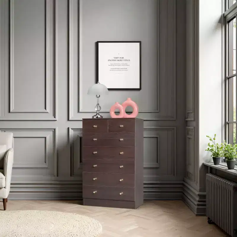 7-Drawer Gray Chest of Drawers, 25.98 in. W Particle Board Storage Cabinet