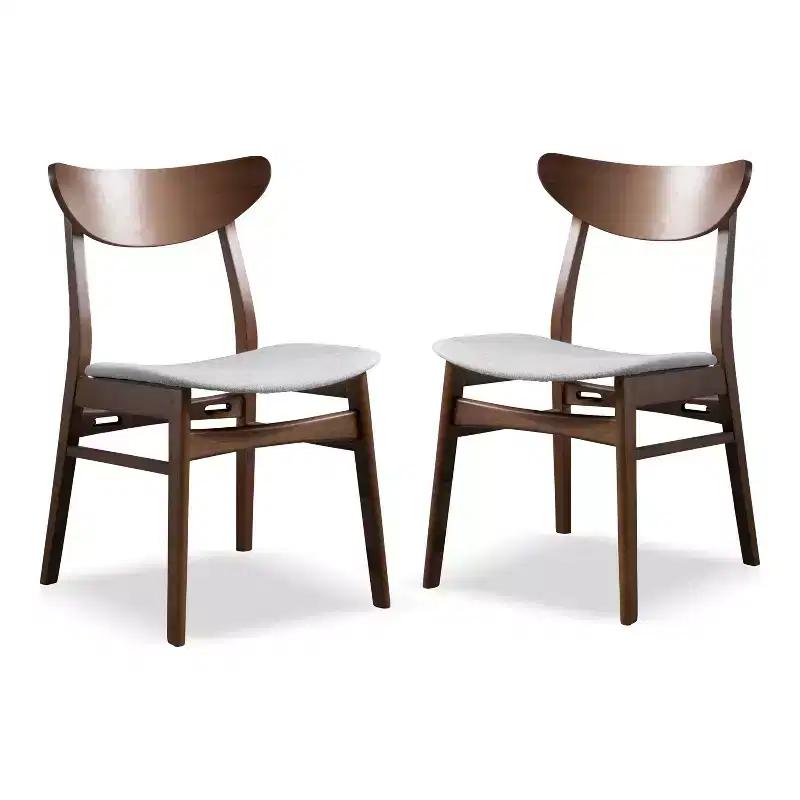 HOMES: Inside + Out Set of 2 Palm Shade Mid-Century Padded Dining Chairs Walnut