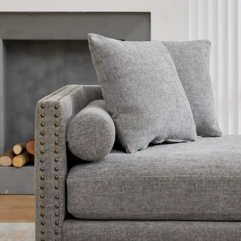 75.2 Chenille 3-Seater Sleeper Sofa with 4 Throw Pillows And 2 Bolsters