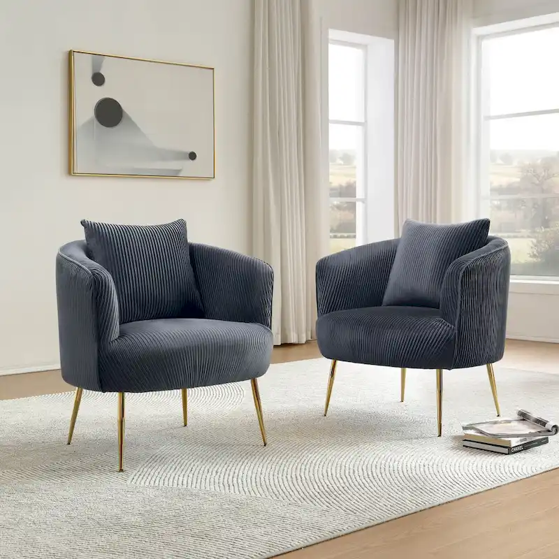 Art Leon Set of 2 Velvet Accent Side Chair with Back Cushion