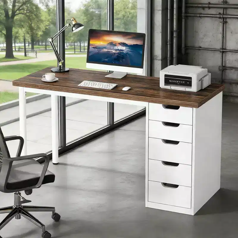 Computer Desk with 5 Drawers, Modern Study Table Writing Desk