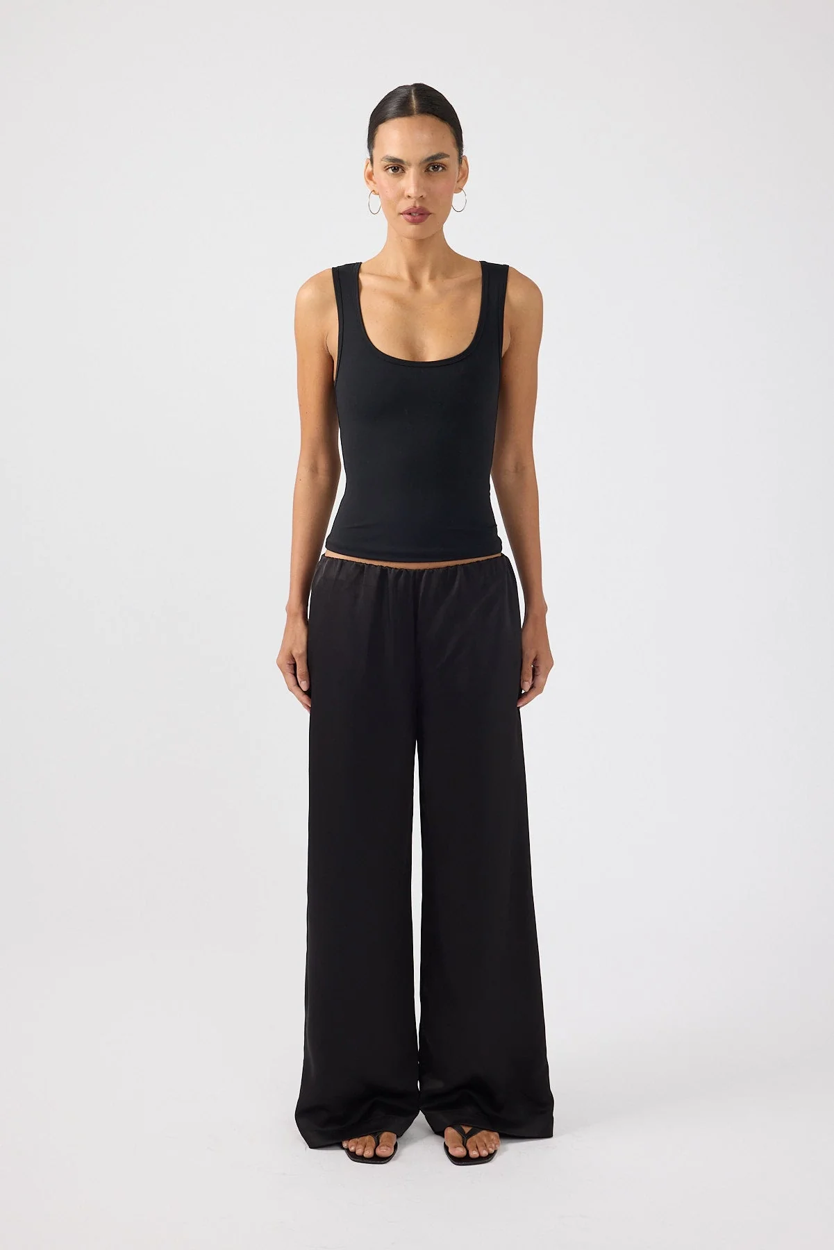Satin Mid Rise Pants Black