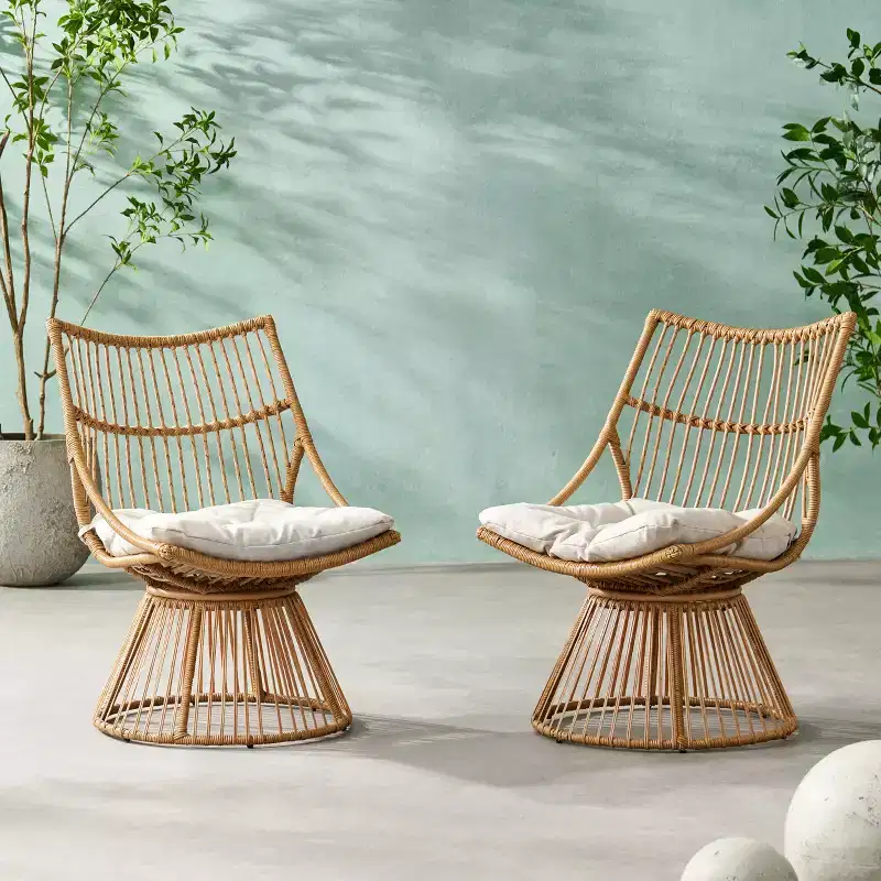 GDFStudio Apulia Bohemian Outdoor Wicker Club Chair with Cushions