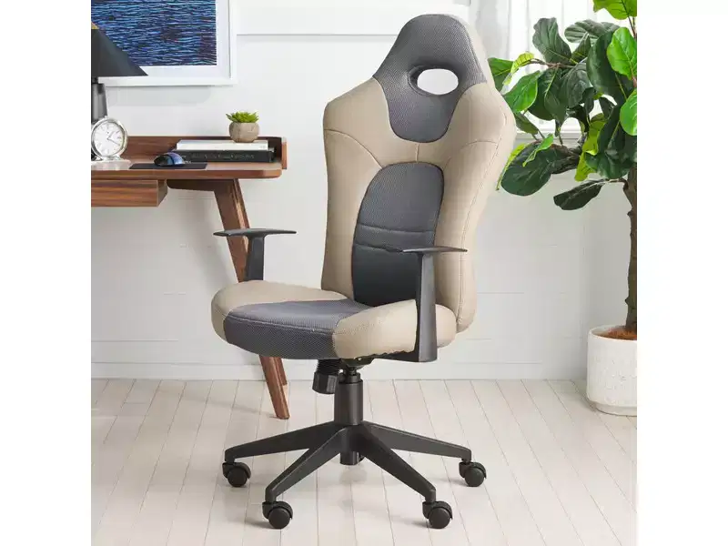 Height-Adjustable Swivel Desk Chair, Padded Seat & Back, PVC Upholstery, Black/Grey