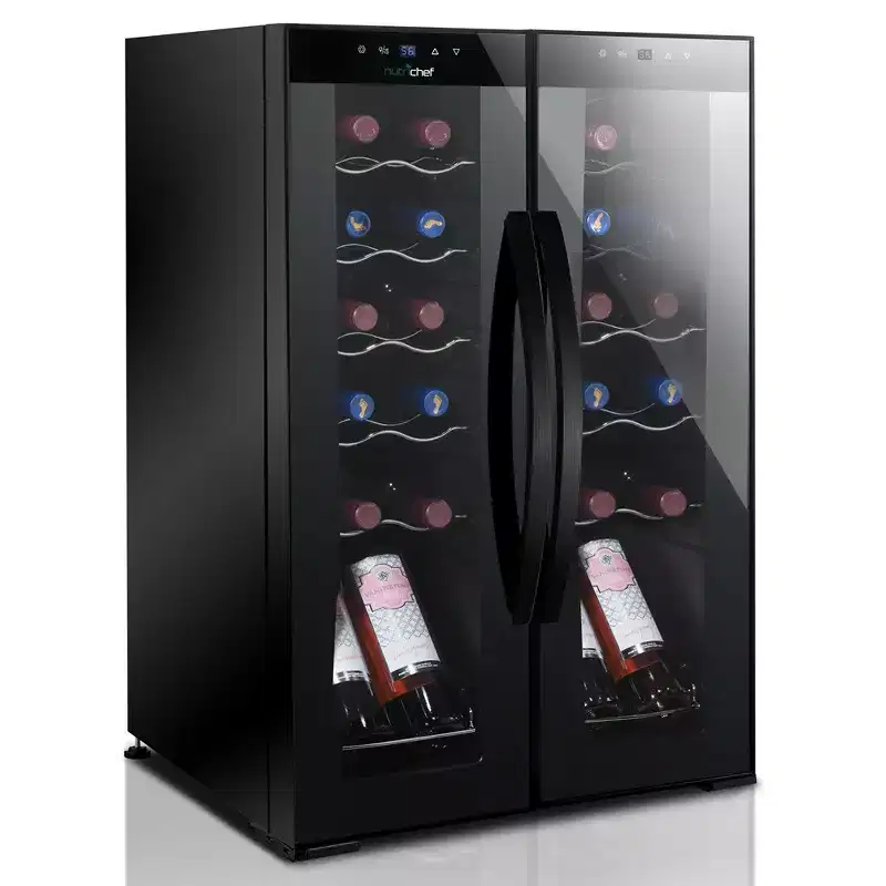 Dual-Zone Wine Cooler for Home with Digital Temperature Control, Black Glass Door, Freestanding Design, 18 Bottle Capacity