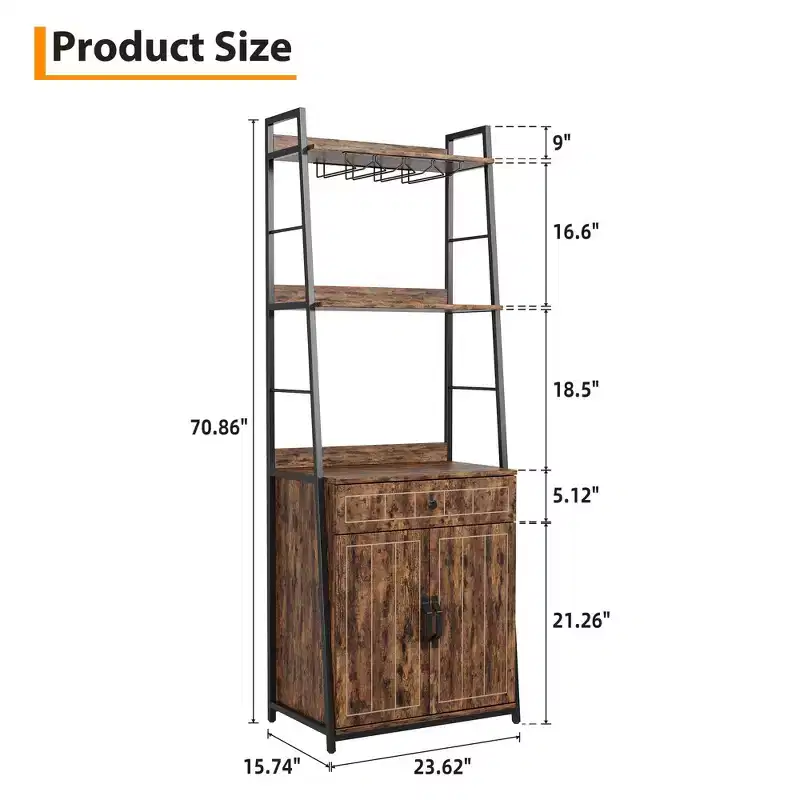 Bakers Rack with Cabinet 70.8 Microwave Stand Tall Bar Cabinet Industrial Kitchen Stand with Drawer Large Microwave Storage Rack