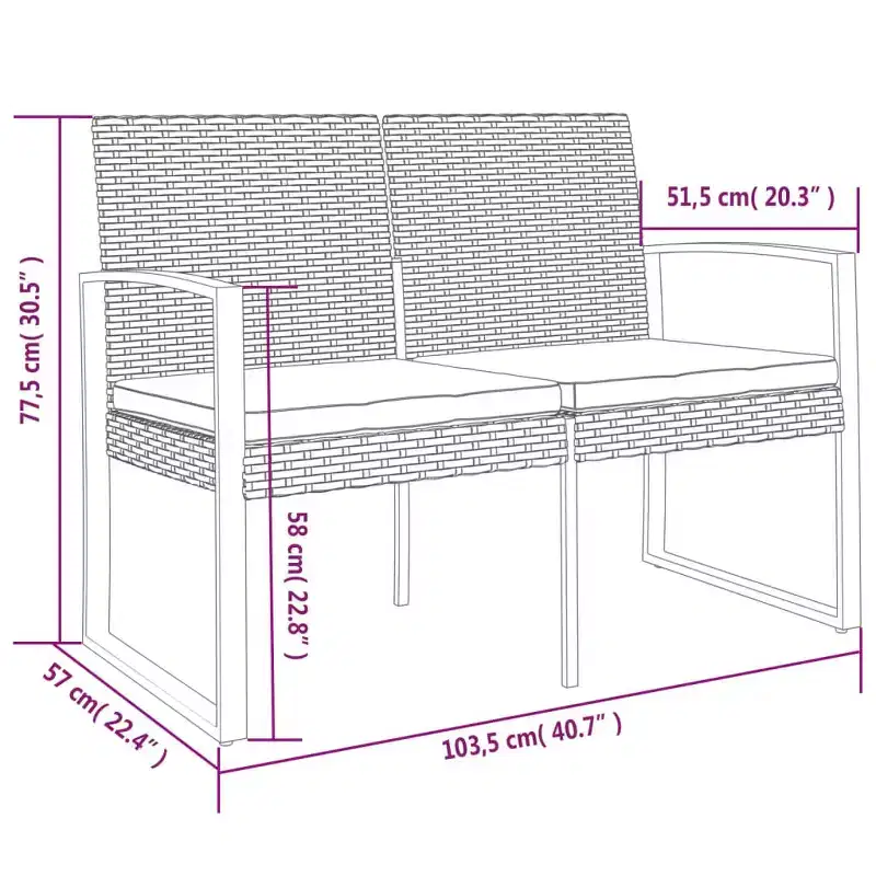 2-seater Garden Bench Black and anthracite